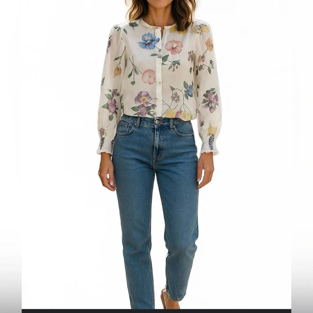 NWOT NEW Bailey 44 Revolve Floral Voile Button Down Blouse Top M Mandarin Collar - Picture 3 of 6